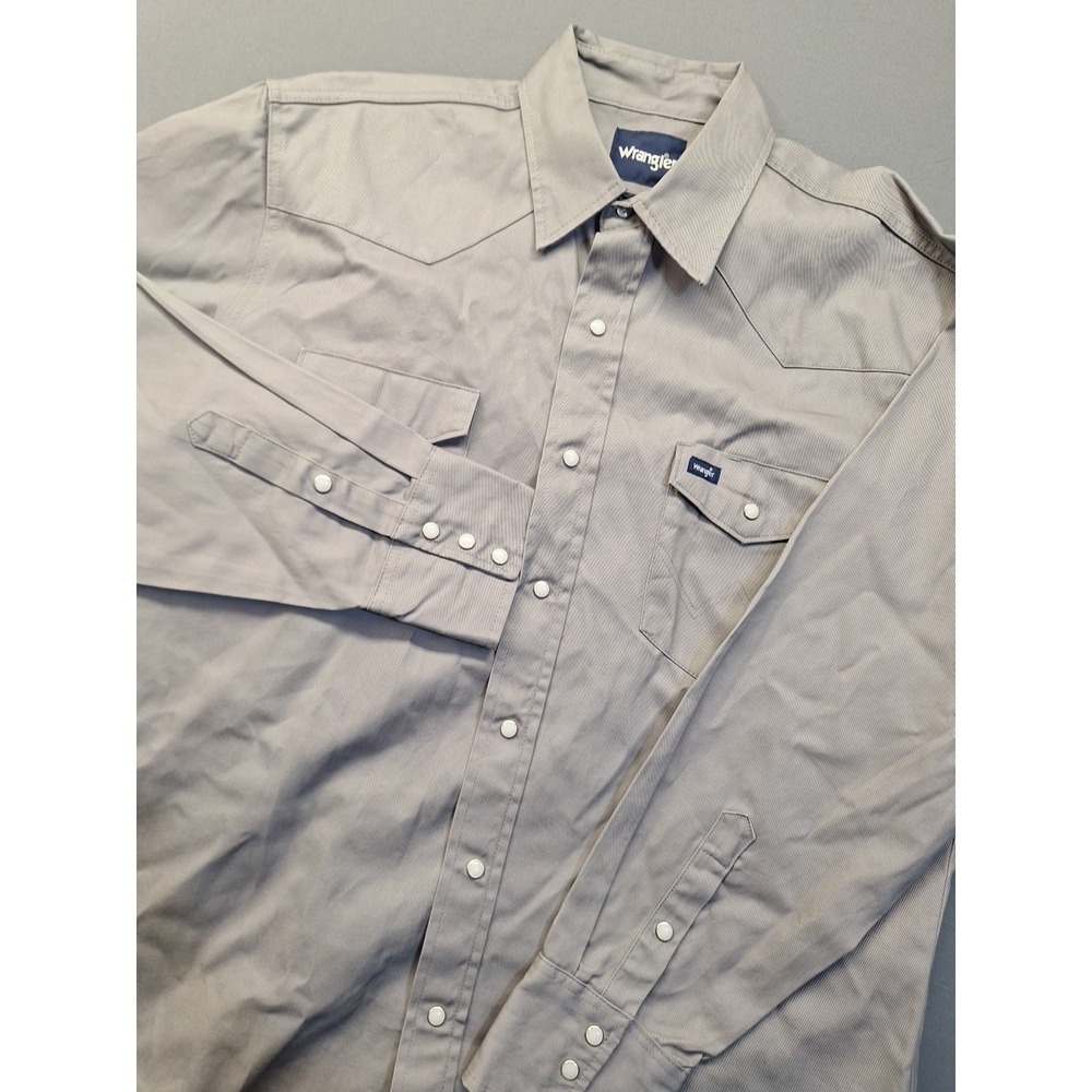 Wrangler Men's XL Grey Cowboy Cut Western Pearl Snap Rodeo Chore Work Shirt